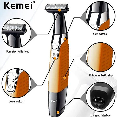 Kemei KM-1910 recarregável barbeador elétrico barba estilo trimmer elegante barb