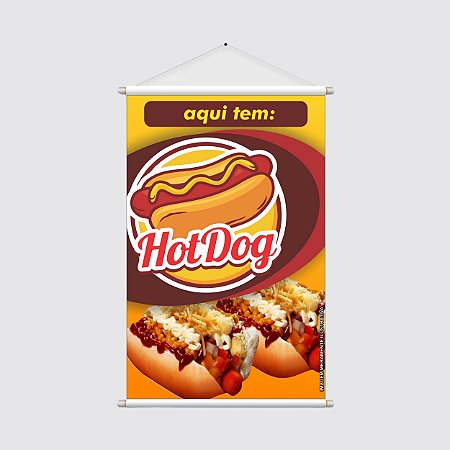 Banner Vertical Promocional 40x60cm - AQUI TEM HOT DOG - Cachorro Quente Completo - Venda de Lanches