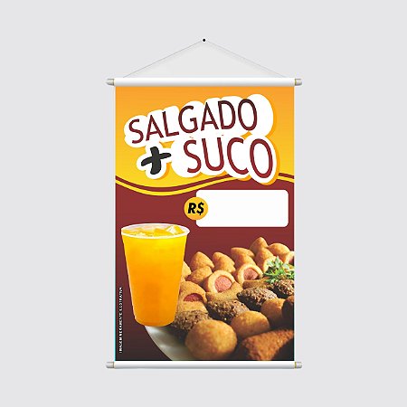 Banner Vertical 40x60cm - PROMOÇÃO COMBO SALGADO + SUCO - Oferta do Dia para Lanchonetes e Food Service