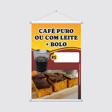 Banner Promocional "Café Puro ou com Leite + Bolo" - Oferta 40x60cm com Espaço para Preço
