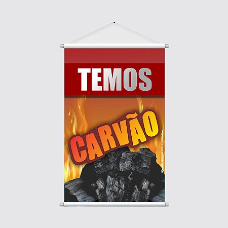 Banner Placa de Venda "TEMOS CARVÃO" - 40x60cm com Tema Churrasco e Fogo