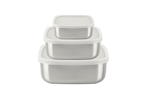 Jogo Tramontina com 3 Potes Freezinox Com Tampa Plástica