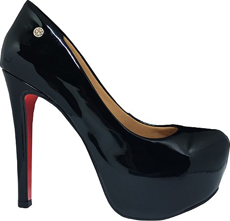 scarpin meia pata preto com solado vermelho