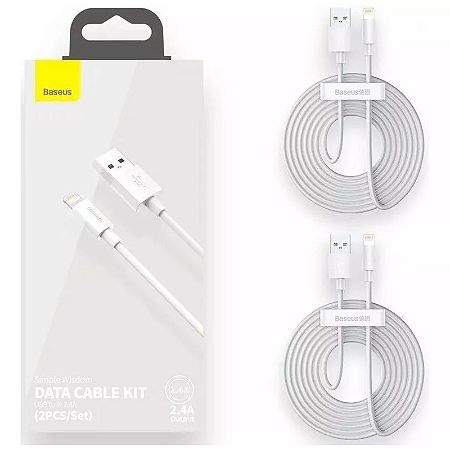 Kit Com 2 Cabos Usb + Lightning Baseus Simple Wisdon 2.4A