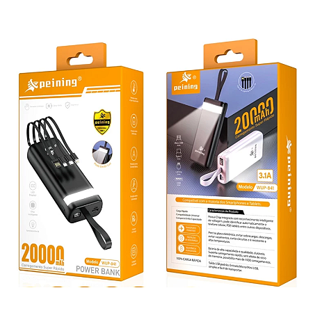 Power Bank Carregador Portatil 4 Tipos De Cabos 20000Mah