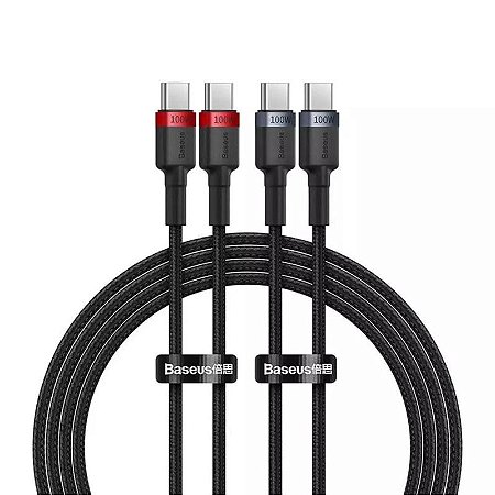 Kit Com 2 Cabos Tipo C Para Tipo C Cafule 100W Baseus