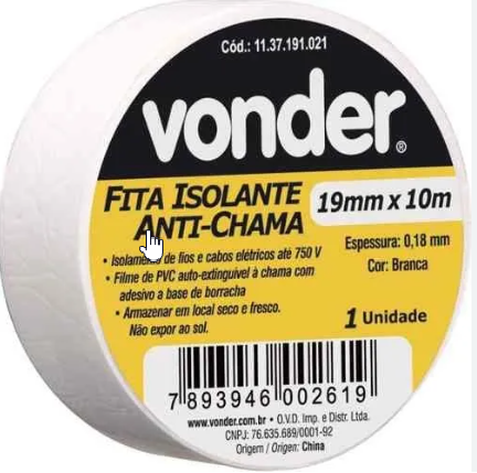 FITA ISOLANTE 19mm X 10M BRANCA - Vonder