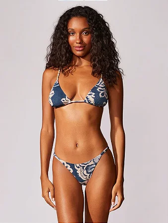 Top Cortininha + Tanga Lateral Estreita Estampada Monaco