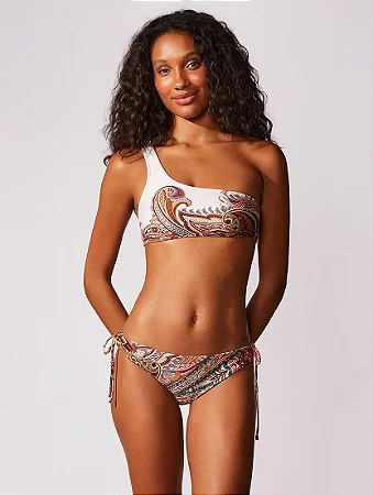 Top Ombro Único + Tanga Lateral Média Estampada Capri