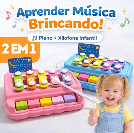 Mini Piano Xilofone Infantil 2 em 1 Colorido
