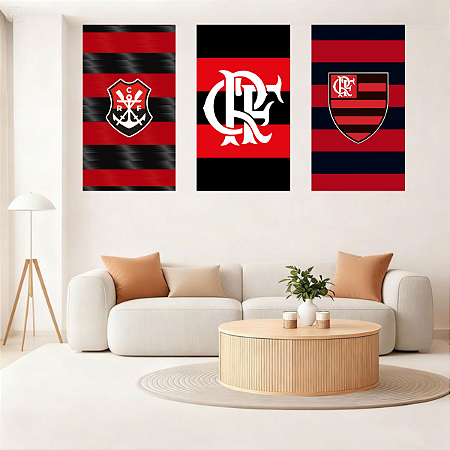 Conjunto de 3 Quadros Decorativos Meu Flamengo