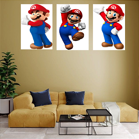 Conjunto de 3 Quadros Decorativos Mario Bros