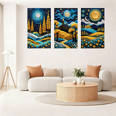 Conjunto de 3 Quadros Decorativos A Noite Estrelada