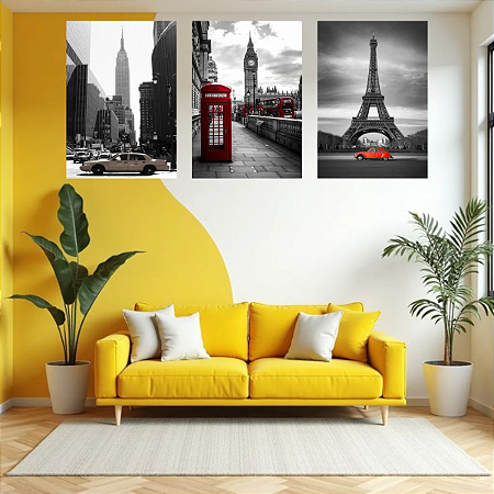 Quadros Decorativos 3 Peças Londres Paris Nova York