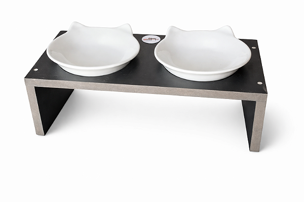 Comedouro Elevado Duplo com Tijelas de Porcelana