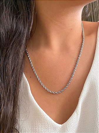 CORDAO BAIANO 3,0MM 45 cm FOLHEADO A PRATA