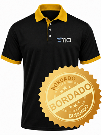 Camiseta Polo Bordada duas cores Preto e Amarelo