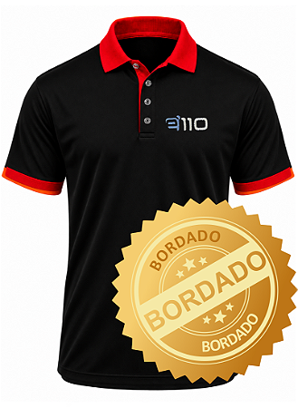 DUPLICADO - Camiseta Polo Bordada duas cores Preto e Vermelho