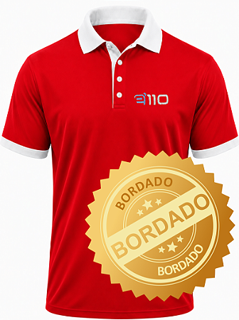 DUPLICADO - Camiseta Polo Bordada duas cores Vermelho e Branco