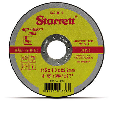 DISCO CORTE P/CORTE STARRETT 115X1,0X22,2MM