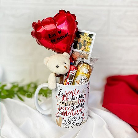 Kit Presente Romântico na Caneca – Com Pelúcia, Balão e Doces