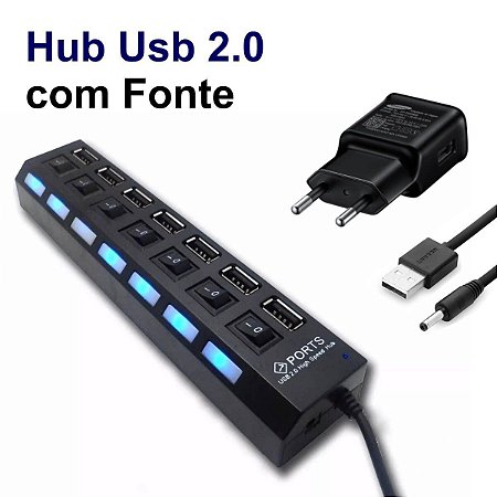 Hub 7 Portas 2.0 C/ Fonte - 3D Informática Franca - Computadores, Notebook  e Acessórios - Franca/SP