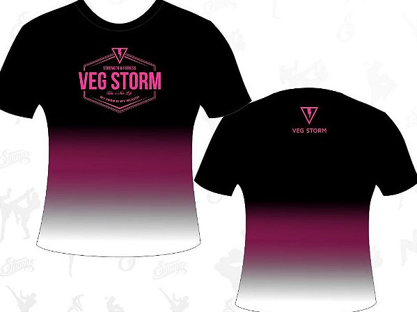 Camiseta dry fit feminina degrade preta com rosa - vegstormfitness