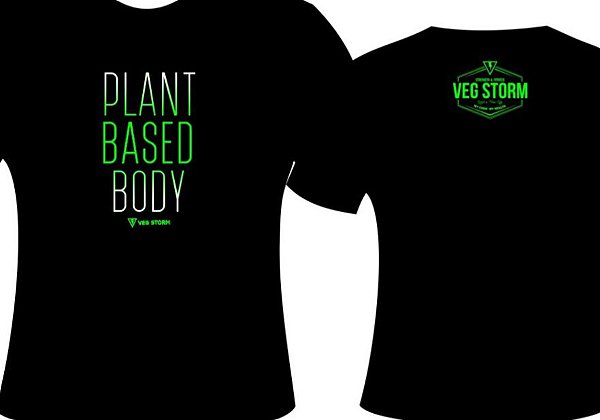 Camiseta dry fit preta com verde limao Plant Based