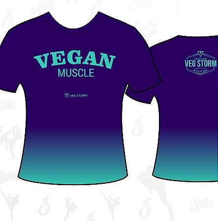 Camiseta dry fit Vegan Muscle degrade roxa com verde água