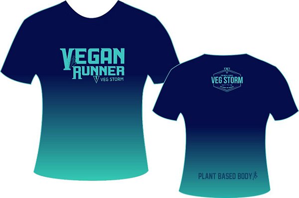 Camiseta dry fit Vegan Runner azul com verde água