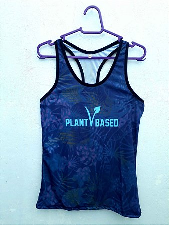 Regata feminina dry fit Plant based azul folhas