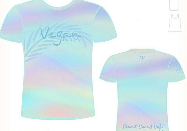 Camiseta degrade azul piscina folhas Vegan Life Style 2020