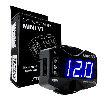 Mini Voltímetro Digital STETSOM Mini VT 7–30V para Som Automotivo – Display LED Azul