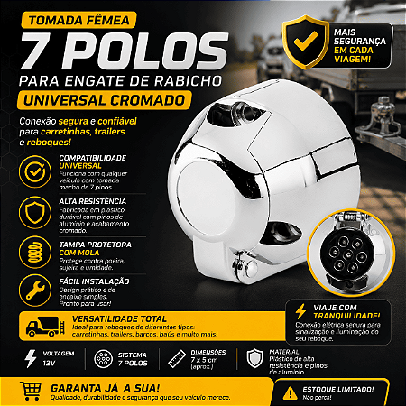 Tomada Fêmea Universal 7 Polos Cromada
