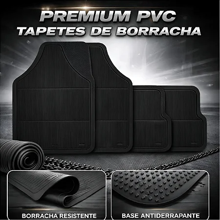 Jogo de Tapetes Automotivo Universal PVC Preto – 4 Peças