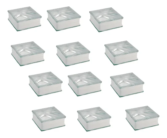 Kit Com 12 Bloco De Vidro Tijolo Transparente 19x19 Quadrado Transparente