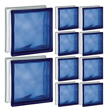 Kit 10 Tijolo Bloco De Vidro Colorido 19x19x8 Azul Escuro Tradestar