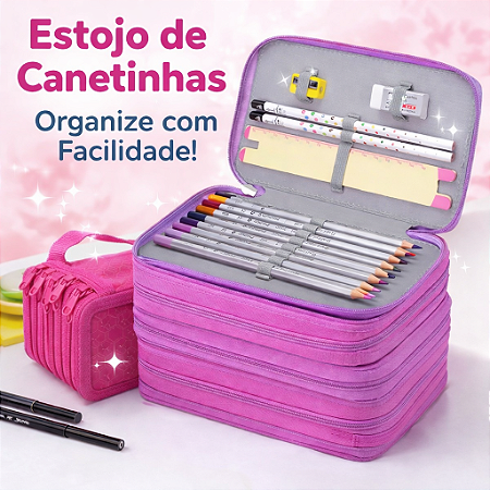 Estojo Grande Escolar 4 Compartimentos com Alça