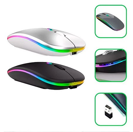 Mouse Wireless Recarregável Led RGB 2.4GHz