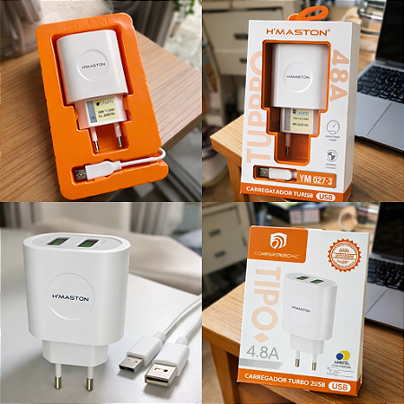 Carregador Turbo Tipo C 4.8A 1m 2 USB H'Maston