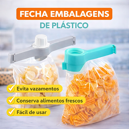 Prendedor de Saco com Tampa Dosadora – Fechador para Embalagens de Alimentos, Grãos, Cereais e Ração