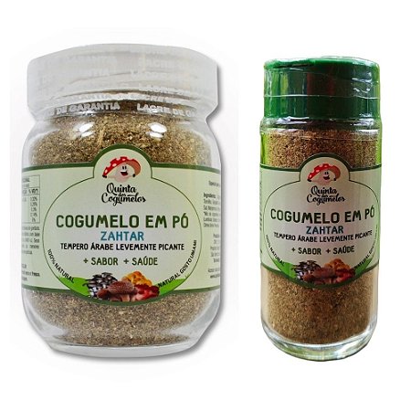 Zahtar com cogumelos: blend aromático com toque umami para finalizar legumes, ovos, carnes, pães e pastas. Escolha o tamanho: 70 g ou 35 g.