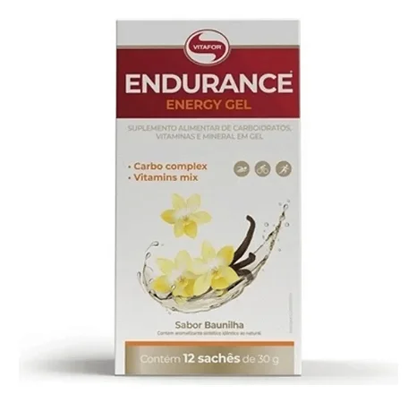 Gel Nutricional Vitafor Endurance Sabor Baunilha 12 Sachês com Cafeína e Vitaminas