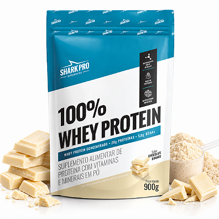 Shark Pro 100% Whey Protein Pouch 900g Chocolate Branco