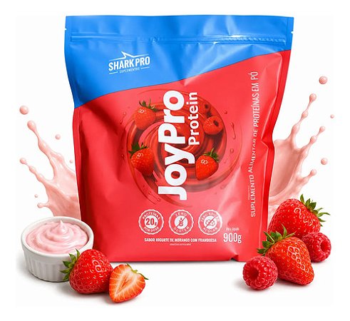 Shark Pro Whey Refil Joypro Proteína Soro Leite 900 g Iogurte De Morango com Framboesa