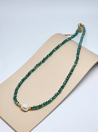 Colar Miçangas Verde com Pérola