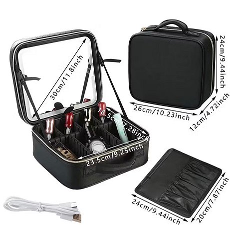 Maleta de Maquiagem Profissional com Espelho LED e Divisórias Ajustáveis