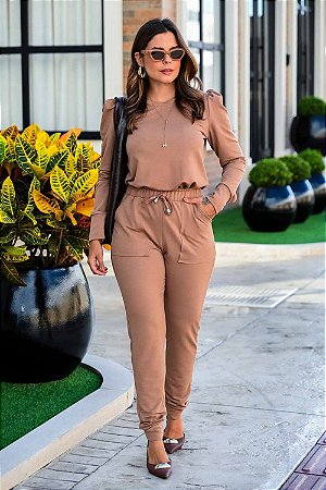 Conjunto Feminino Moletom Marrom Casual