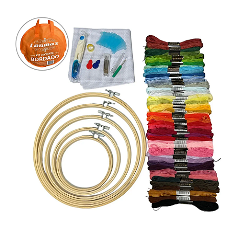 Kit Completo Iniciante Bordado Ponto Cruz Lanmax Com Bolsa Cor Laranja