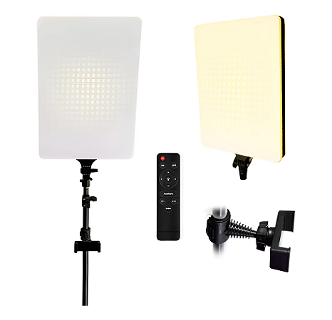 Placa Iluminação Videoconferência B-MAX Light Iluminador Led Foto Profissional 50cm Tripé 210cm